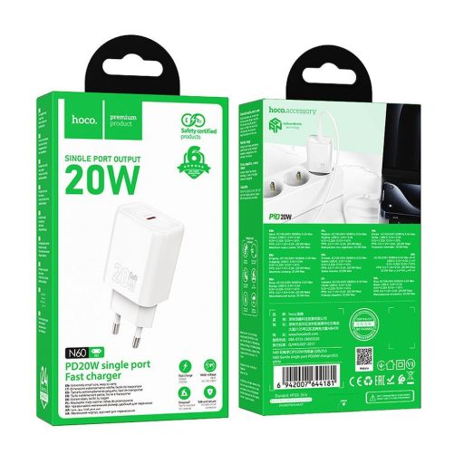 Töltő adapter Type C - Hoco N60 - QC PD 20W-os, FEHÉR