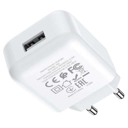 Töltő adapter USB A - Hoco N2 - 2A, 10W-os, FEHÉR