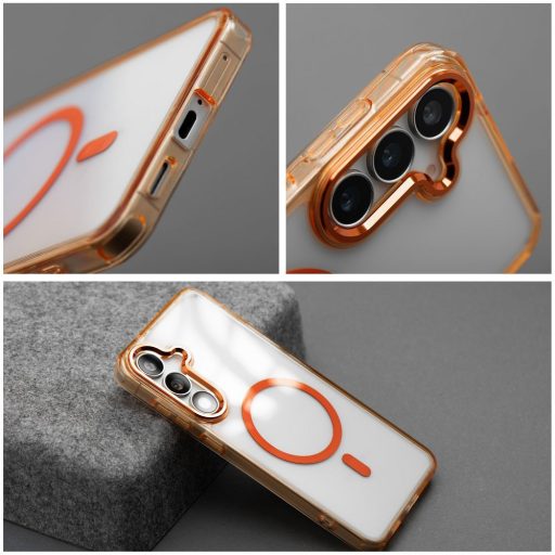 Samsung Galaxy A17 4G / 5G - FRAME CLEAR HYBRID MAG - kemény hátlap tok, MagSafe, narancs